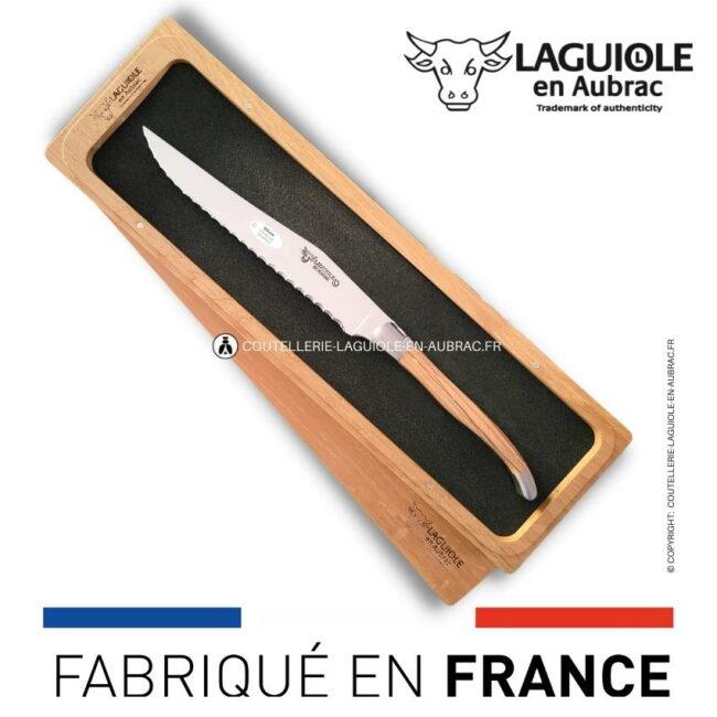 couteau à pain laguiole en aubrac 2 mitres inox olivier