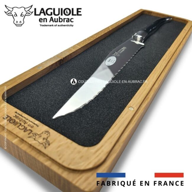 couteau à pain laguiole en aubrac 2 mitres inox ebène