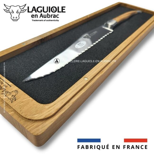 couteau à pain laguiole en aubrac 2 mitres inox olivier