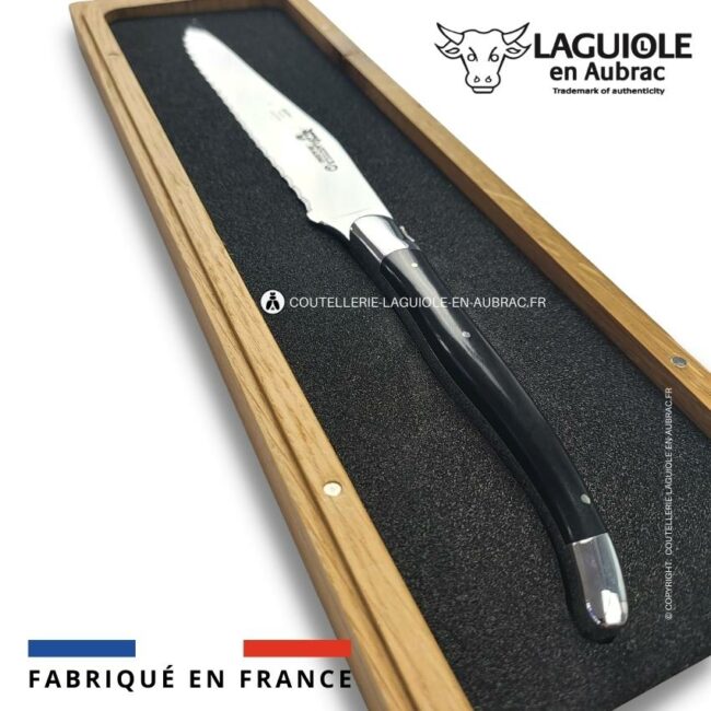 couteau à pain laguiole en aubrac 2 mitres inox ebène