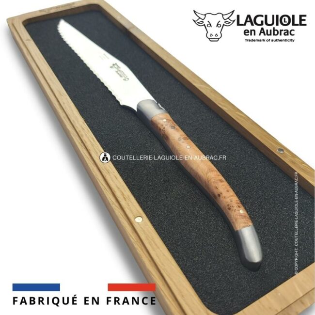 couteau à pain laguiole en aubrac 2 mitres inox genévrier