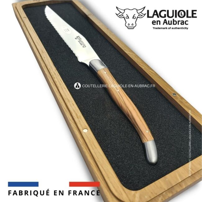 couteau à pain laguiole en aubrac 2 mitres inox olivier