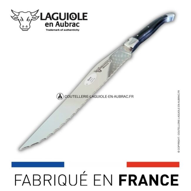 couteau à pain laguiole en aubrac 2 mitres inox ebène