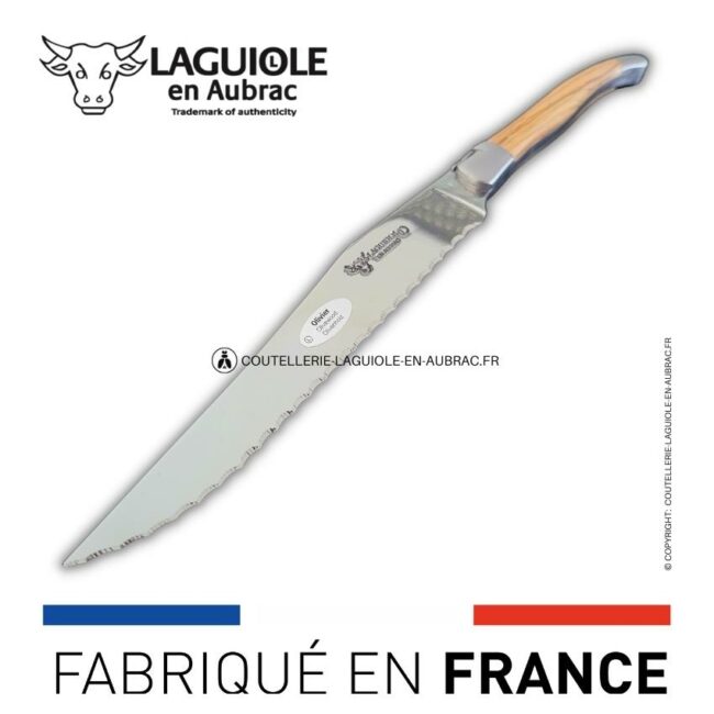 couteau à pain laguiole en aubrac 2 mitres inox olivier