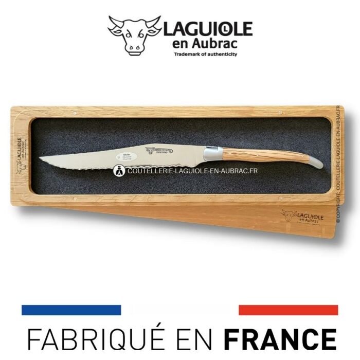couteau à pain laguiole en aubrac 2 mitres inox olivier