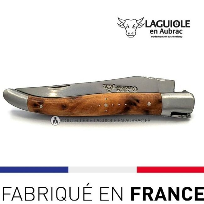 laguiole pliant manche thuya, 12 cm – abeille forgée, mitres inox satiné