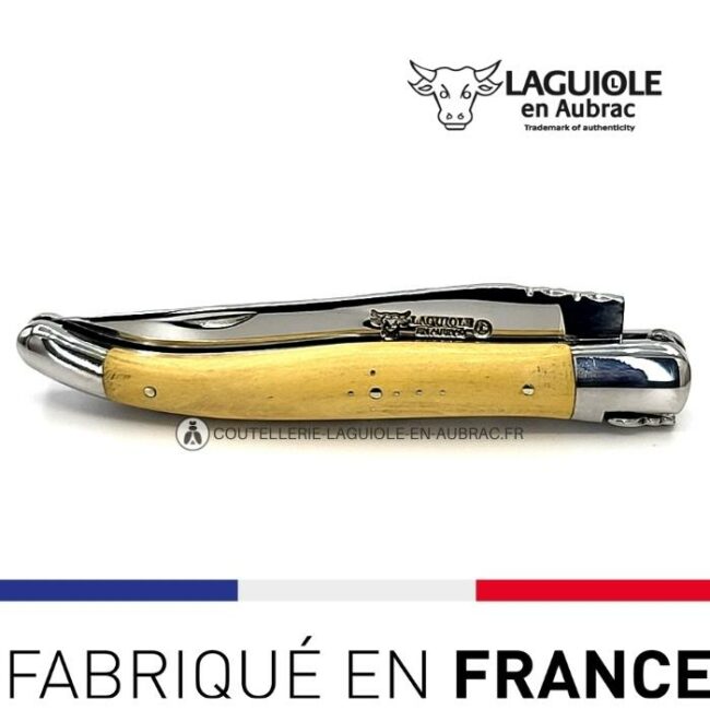 laguiole pliant manche en buis, 12 cm – abeille forgée, mitres inox brillant