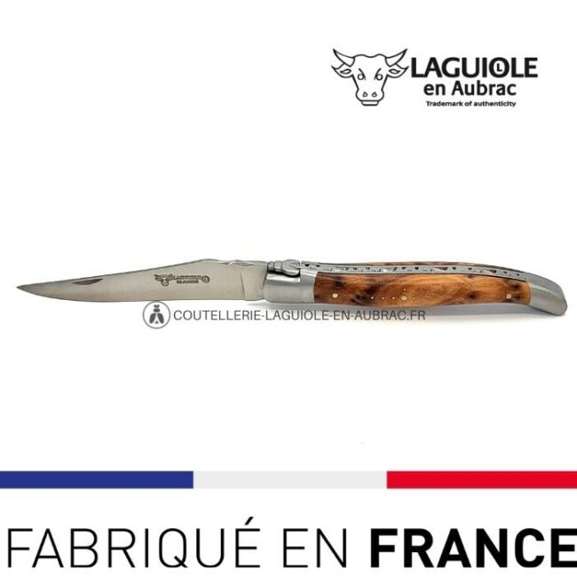 laguiole pliant manche thuya, 12 cm – abeille forgée, mitres inox satiné
