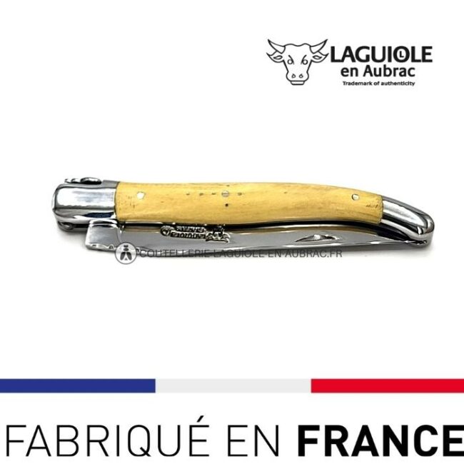 laguiole pliant manche en buis, 12 cm – abeille forgée, mitres inox brillant