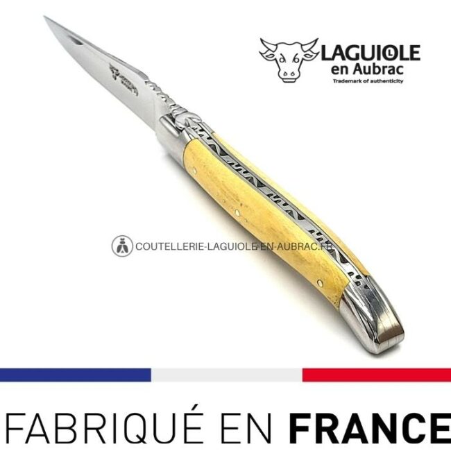 laguiole pliant manche en buis, 12 cm – abeille forgée, mitres inox brillant