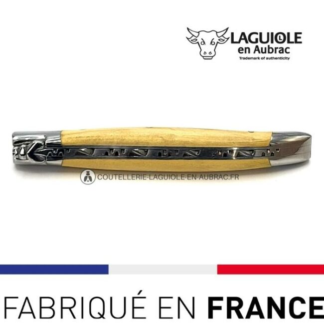 laguiole pliant manche en buis, 12 cm – abeille forgée, mitres inox brillant