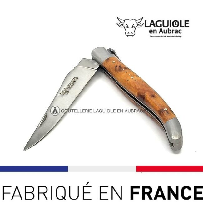 laguiole pliant manche thuya, 12 cm – abeille forgée, mitres inox satiné