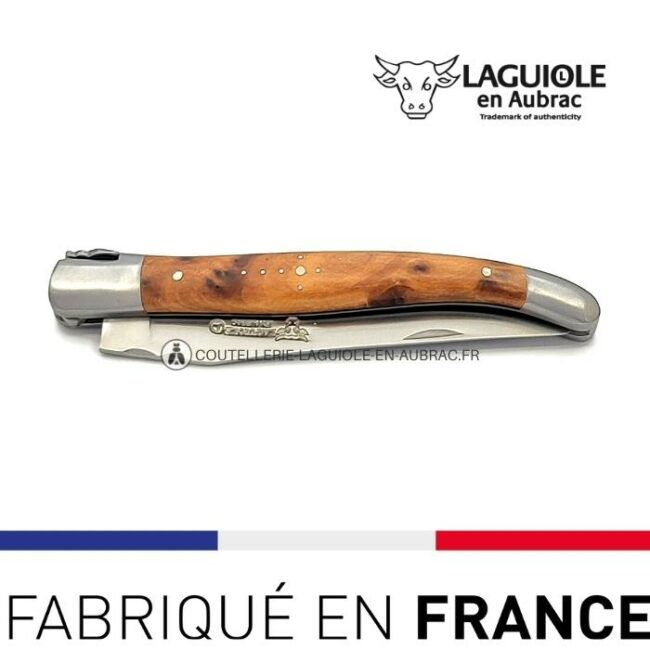 laguiole pliant manche thuya, 12 cm – abeille forgée, mitres inox satiné