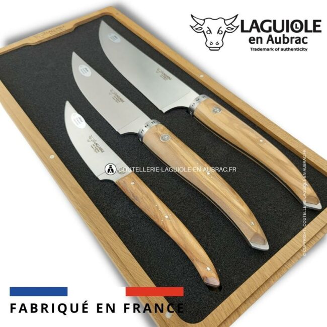 laguiole gourmet 3 couteaux de cuisine olivier