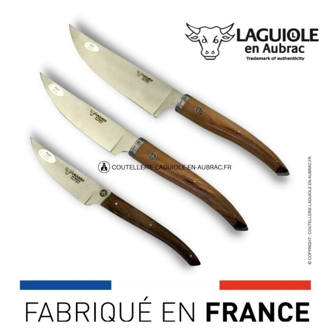 laguiole gourmet 3 couteaux de cuisine noyer