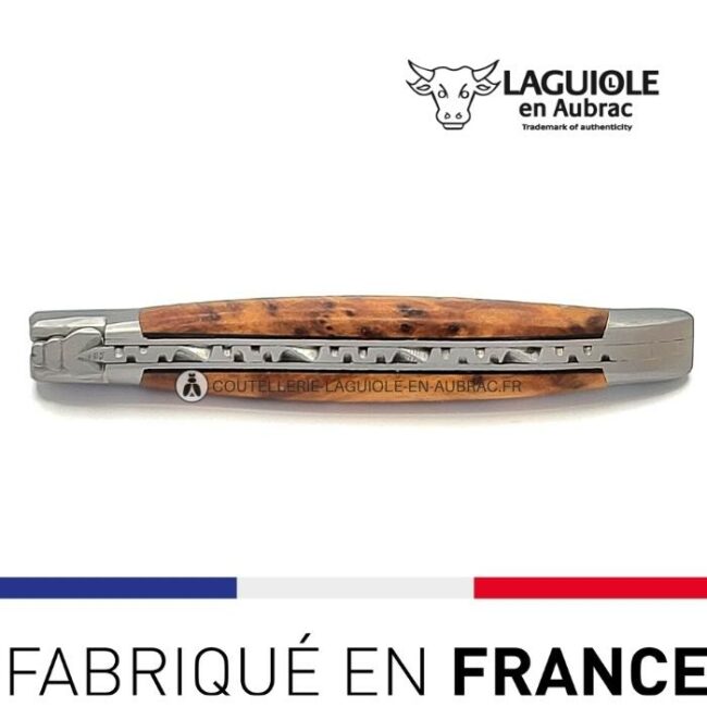 laguiole pliant manche thuya, 12 cm – abeille forgée, mitres inox satiné