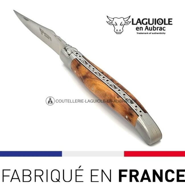 laguiole pliant manche thuya, 12 cm – abeille forgée, mitres inox satiné