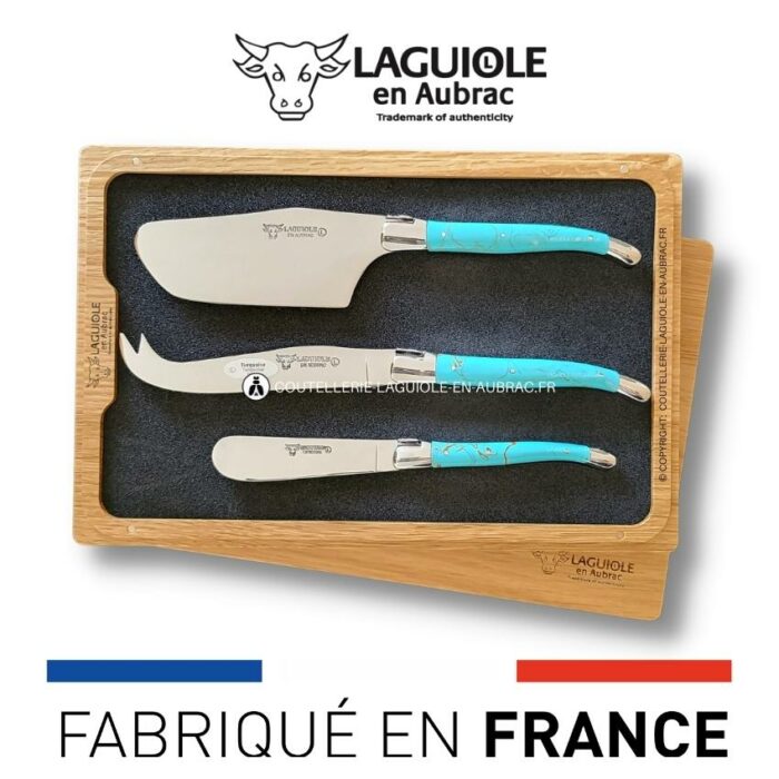 service à fromage laguiole manches en turquoise