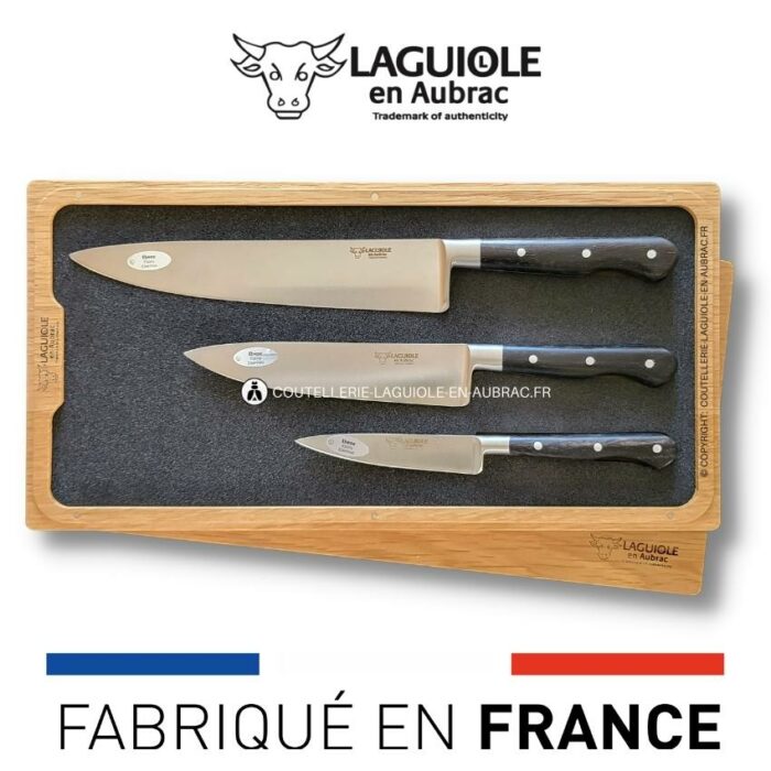 set de 3 couteaux de cuisine laguiole en aubrac manche en bois