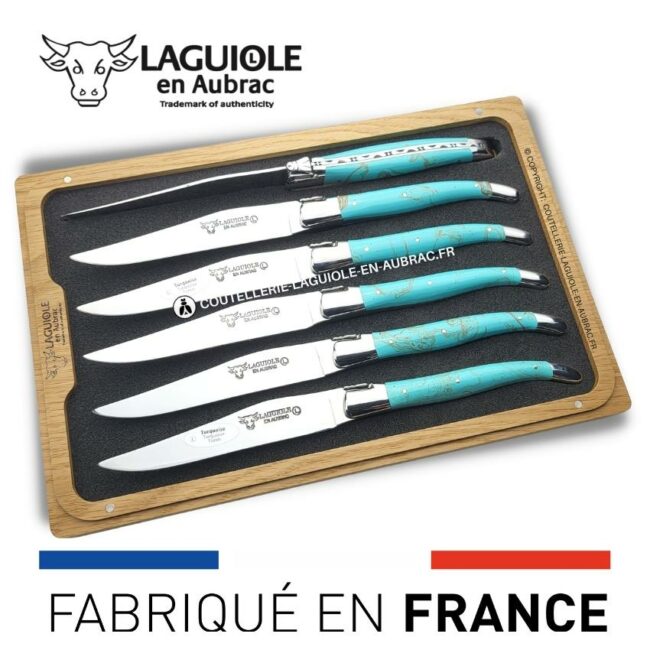 6 couteaux de table laguiole en pierre de turquoise