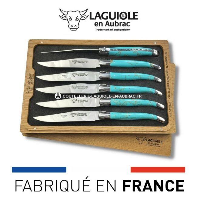 6 couteaux de table laguiole en pierre de turquoise