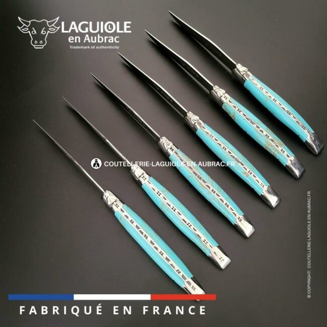 6 couteaux de table laguiole en pierre de turquoise