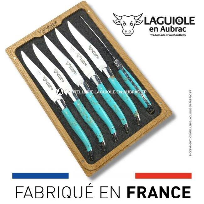 6 couteaux de table laguiole en pierre de turquoise