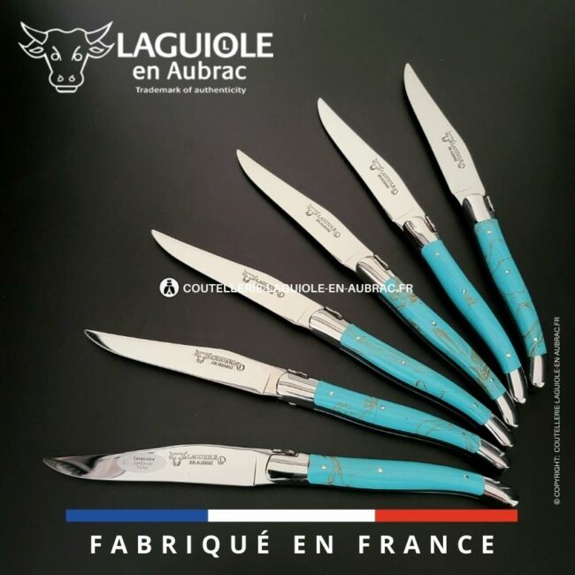 6 couteaux de table laguiole en pierre de turquoise