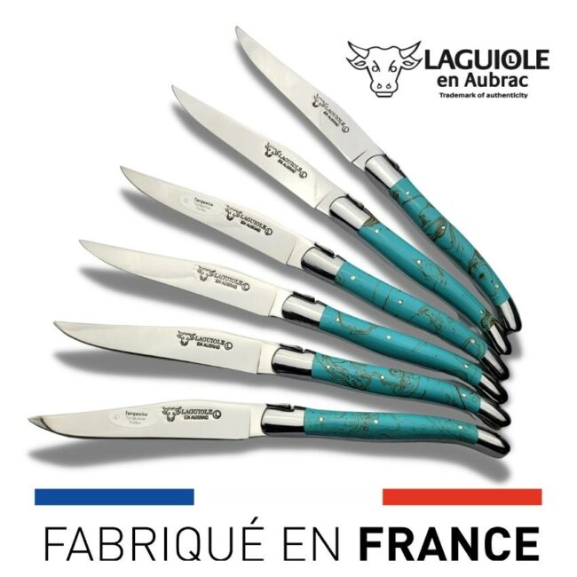 6 couteaux de table laguiole en pierre de turquoise