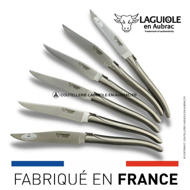 6 couteaux de table laguiole tout inox satiné