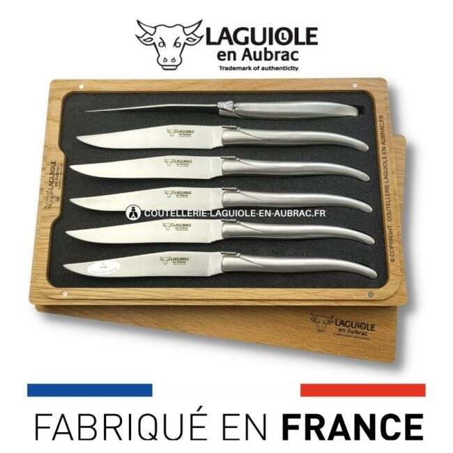 6 couteaux de table laguiole tout inox satiné