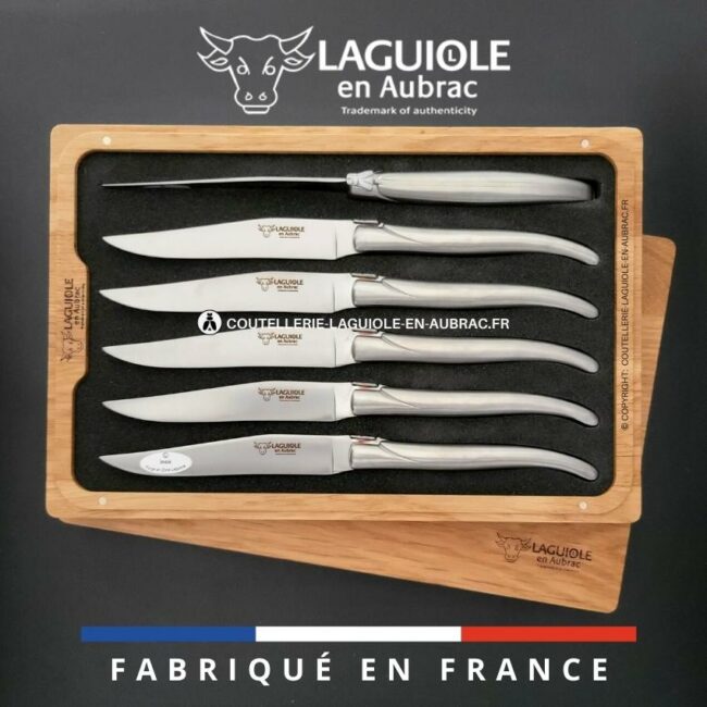 6 couteaux de table laguiole tout inox satiné