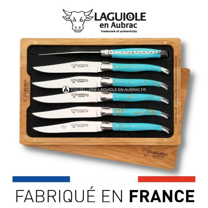 6 couteaux de table laguiole en pierre de turquoise