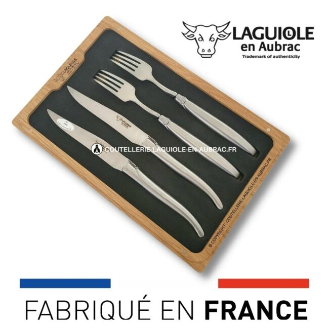 coffret 2 couteaux + 2 fourchettes laguiole tout inox satiné