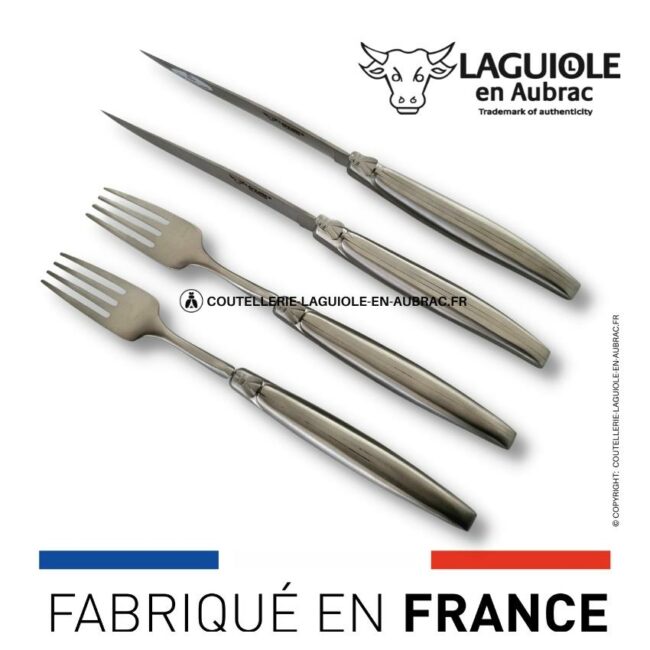 coffret 2 couteaux + 2 fourchettes laguiole tout inox satiné