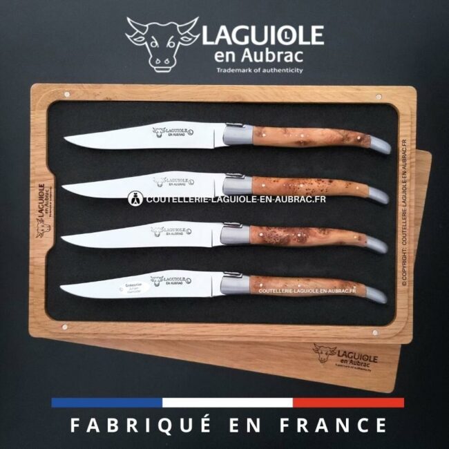 coffret de 4 couteaux de table laguiole en aubrac genévrier