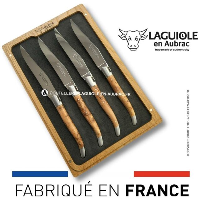 coffret de 4 couteaux de table laguiole en aubrac genévrier