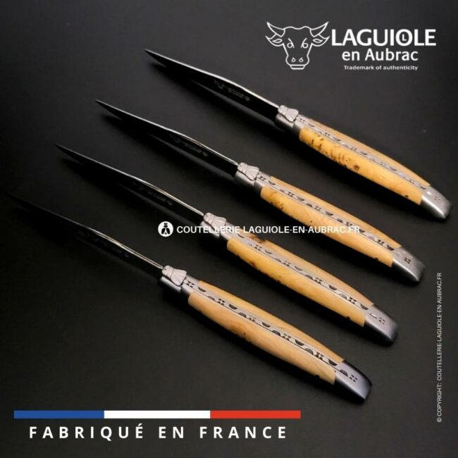 coffret de 4 couteaux de table laguiole en aubrac genévrier