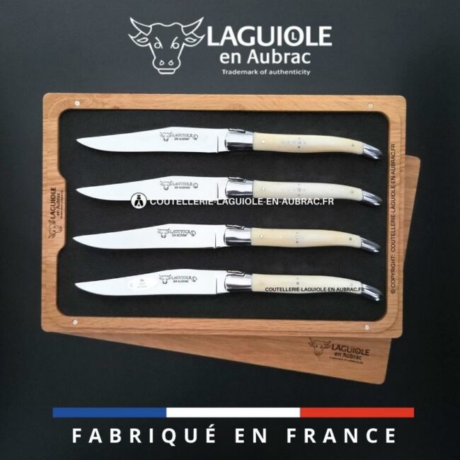 coffret de 4 couteaux de table laguiole en os de boeuf