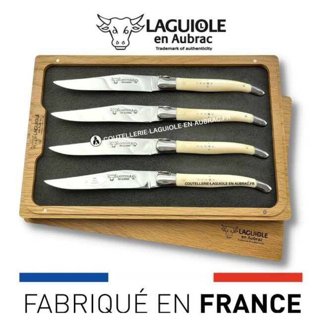 coffret de 4 couteaux de table laguiole en os de boeuf