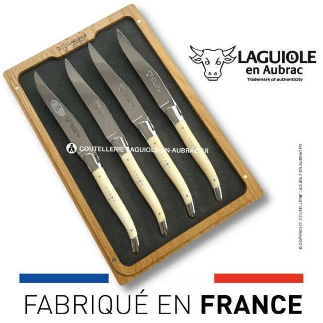 coffret de 4 couteaux de table laguiole en os de boeuf