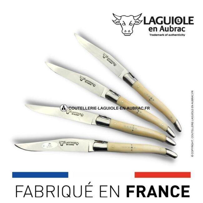 coffret de 4 couteaux de table laguiole en os de boeuf