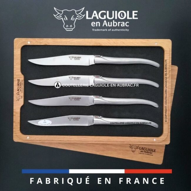 coffret de 4 couteaux de table laguiole tout inox satiné