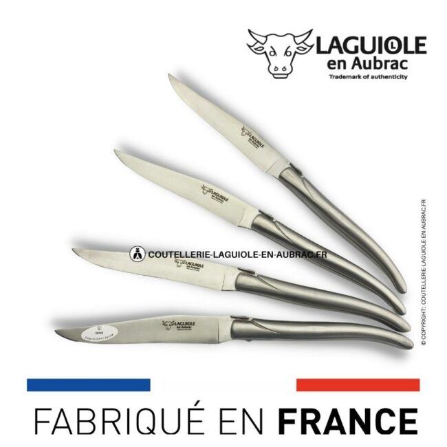 coffret de 4 couteaux de table laguiole tout inox satiné