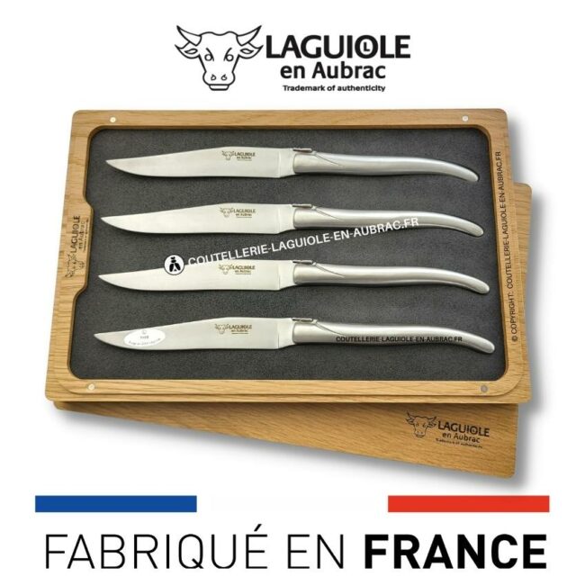 coffret de 4 couteaux de table laguiole tout inox satiné