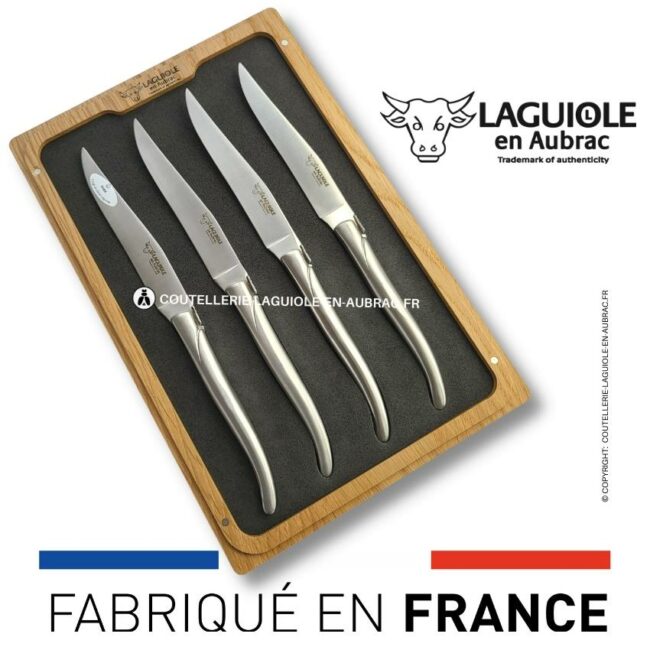 coffret de 4 couteaux de table laguiole tout inox satiné
