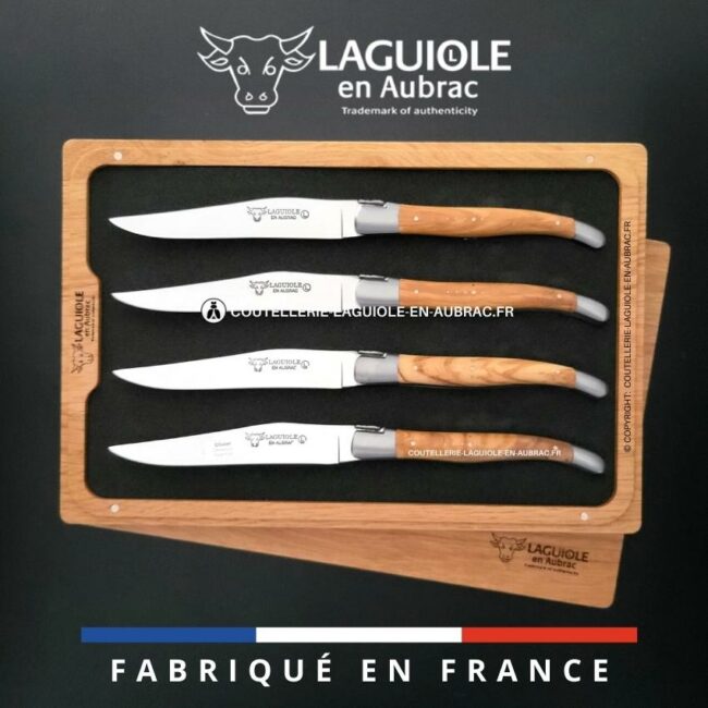 coffret de 4 couteaux de table laguiole en olivier