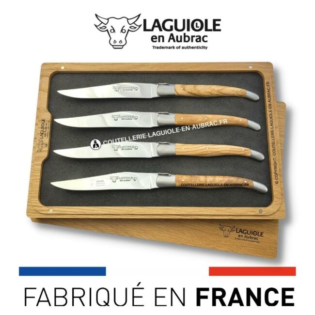 coffret de 4 couteaux de table laguiole en olivier