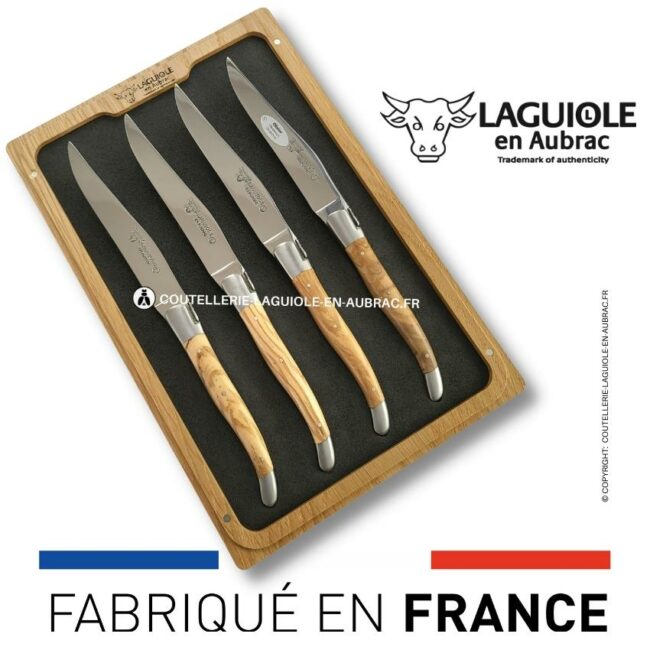 coffret de 4 couteaux de table laguiole en olivier