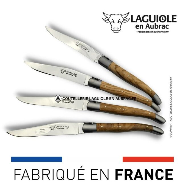 coffret de 4 couteaux de table laguiole en olivier